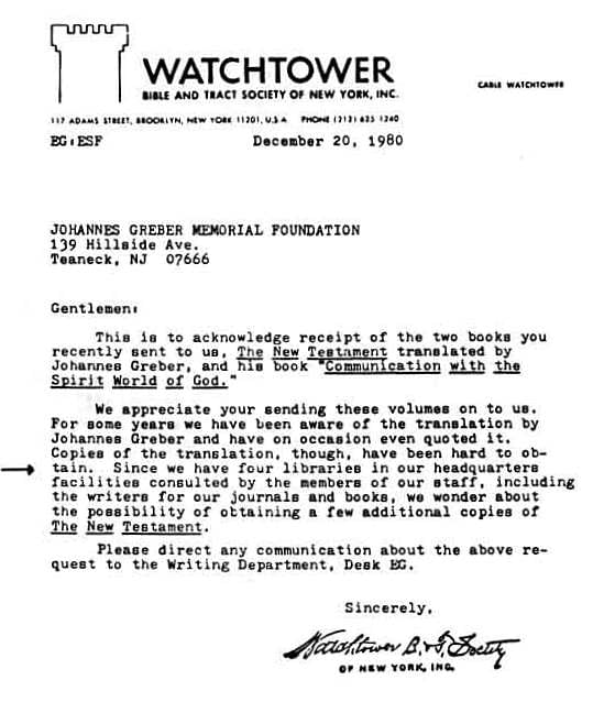 Watchtower letter