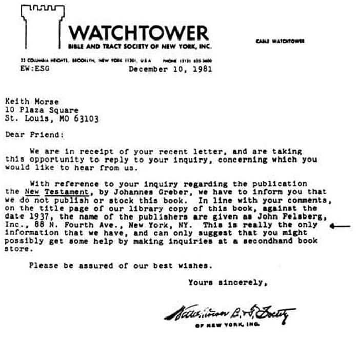Watchtower letter