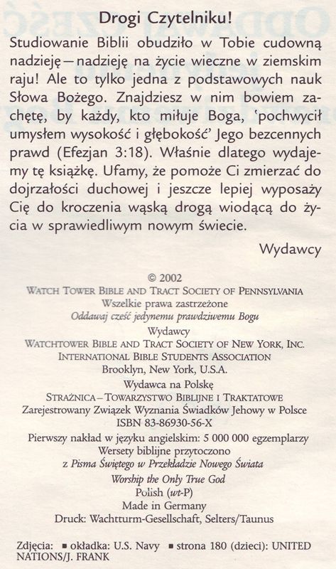 Oddawaj cześć jedynemu prawdziwemu Bogu