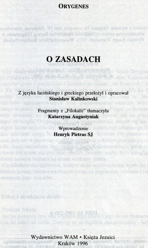 Orygenes O Zasadach