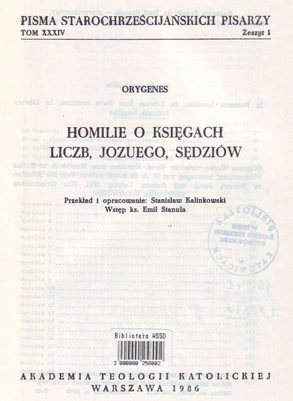 Homilie o Księgach Liczb, Jozuego, Sędziów