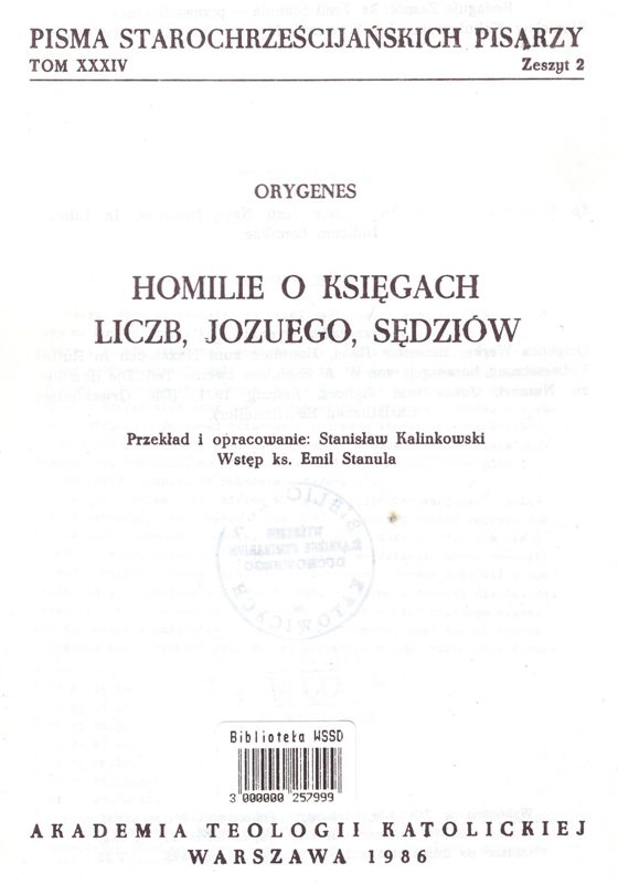 Homilie o Księgach Liczb, Jozuego, Sędziów
