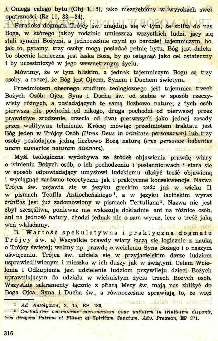 Dogmatyka Katolicka, Bóg jeden w Trójcy Osób