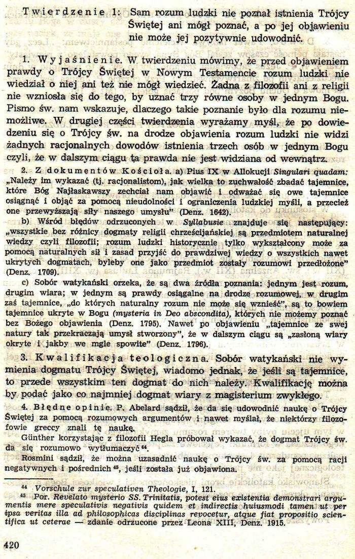 Dogmatyka Katolicka, Bóg jeden w Trójcy Osób