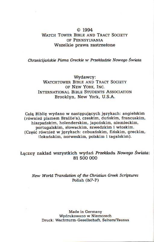 Chrześcijańskie Pisma Greckie w Przekładzie Nowego Świata