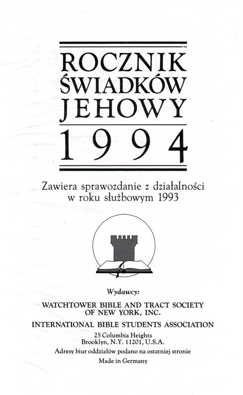 Rocznik Świadków Jehowy 1994